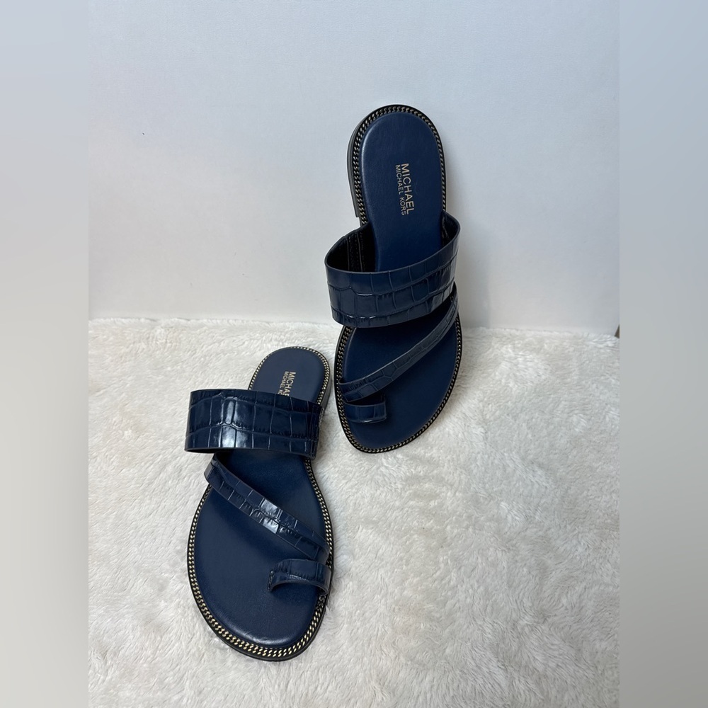 NWOT - Michael - Michael Kors PRATT Crocodile embossed leather Sandal.Navy. 7.5 - Picture 7 of 8